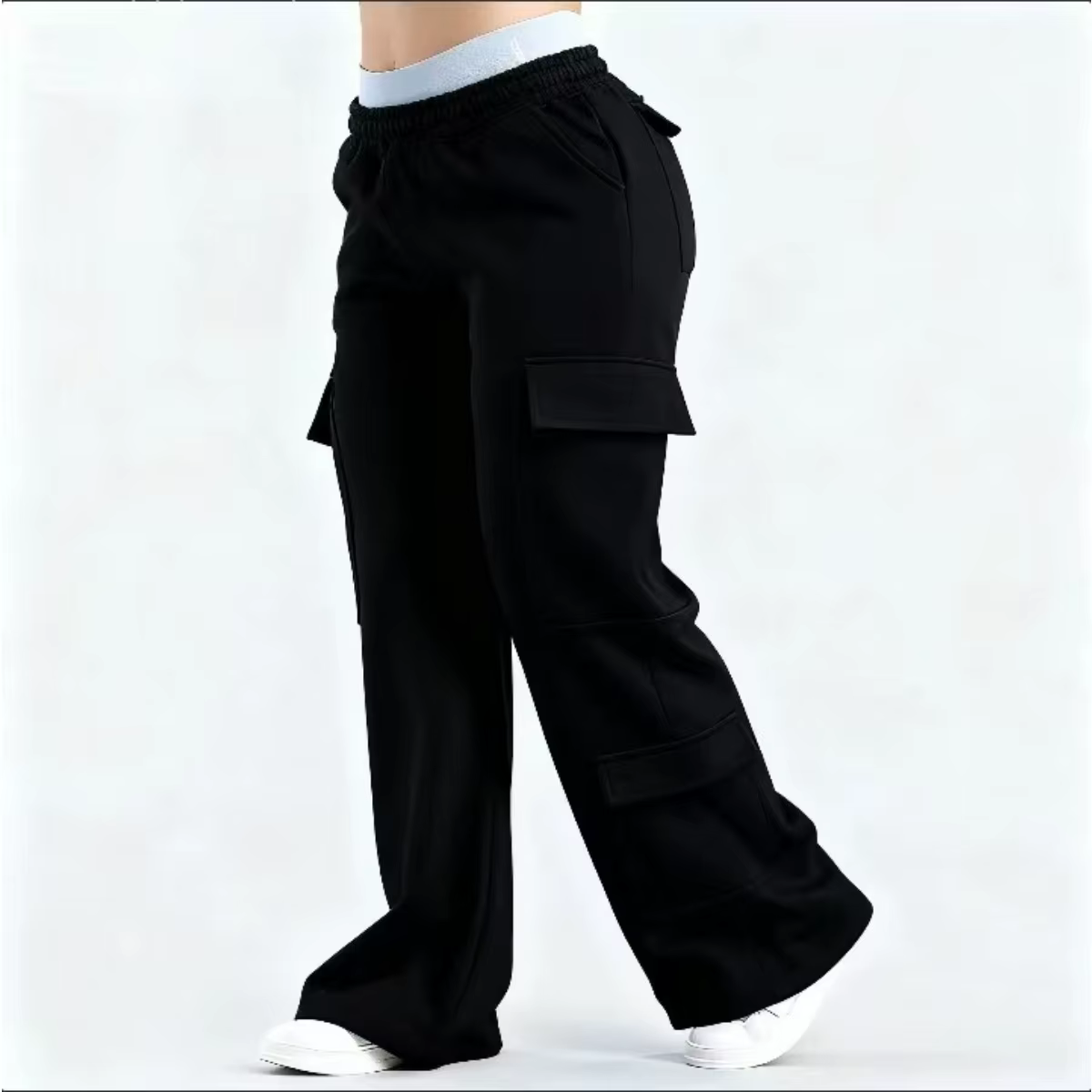 Pantalon cargo large pour femme 2026, taille élastique avec grandes poches, décontracté, fitness, sp