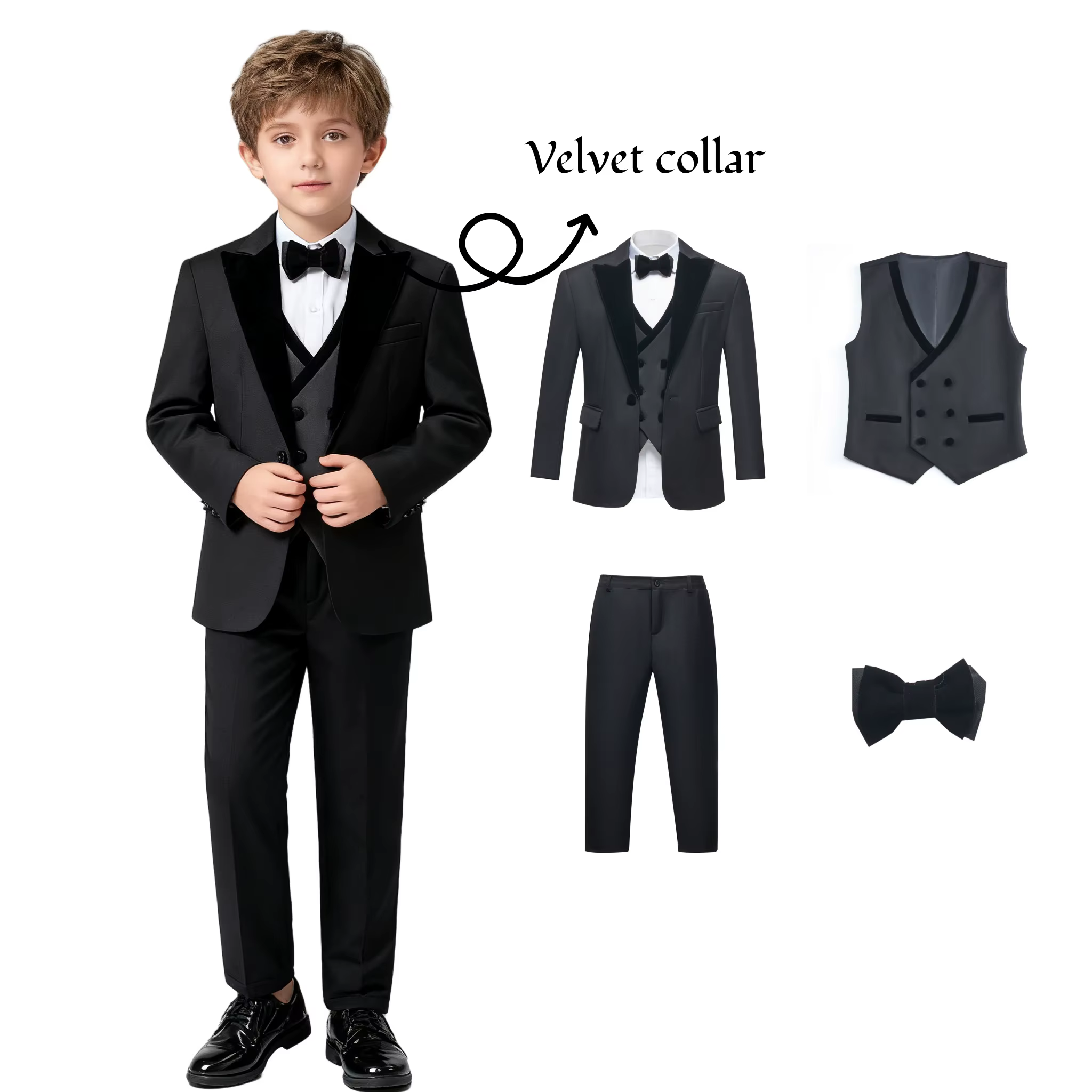 DTLumika-2520 nouvel ensemble de costumes pour enfants, costumes de retour formels 4 pièces pour gar
