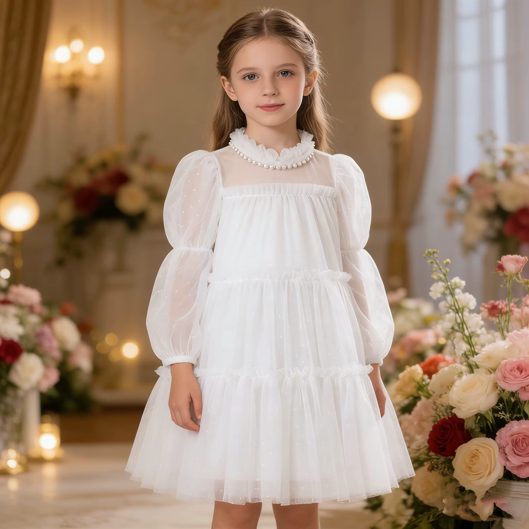 Robe de princesse pour filles de 3 4 5 6 7 ans, col rond, manches longues, robe de soirée pour bébé
