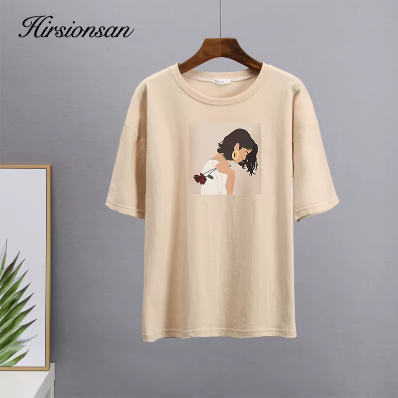 Hirsionsan – t-shirt imprimé peinture Harajuku pour femmes, surdimensionné, élégant, en coton, à man