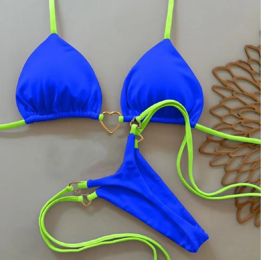 Sexy licou couleur unie ensemble Bikini maillot de bain pour femme deux pièces Triangle string maill
