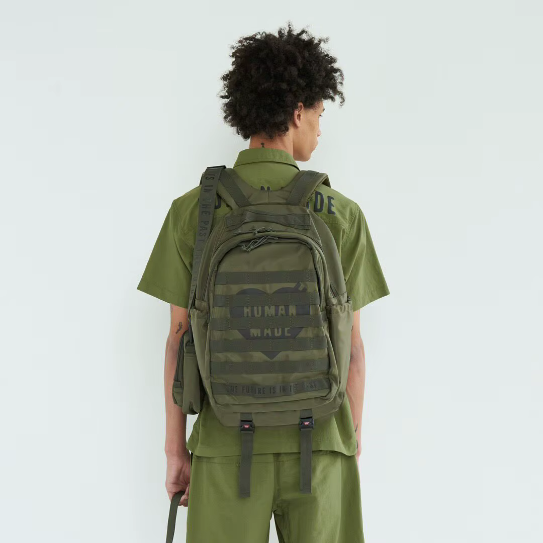 Sac à dos en nylon de style rétro américain Human Made, sac à dos de voyage de grande capacité, sac