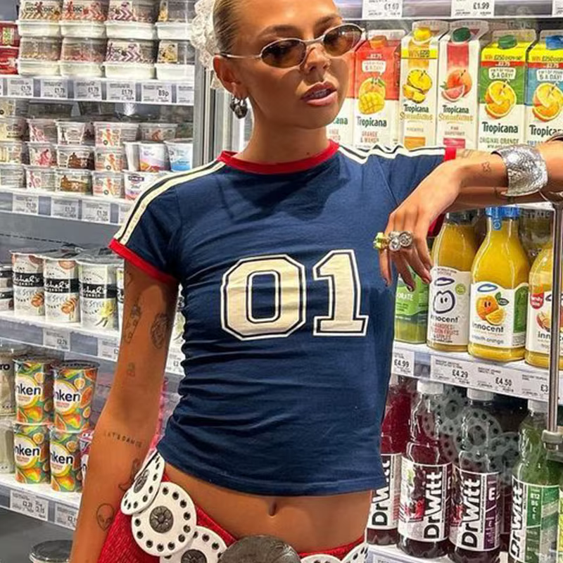 T-shirt slim à manches courtes pour bébé, haut court pour e-girl, streetwear à la mode, vêtements Y2