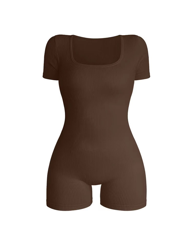 Combinaison une pièce à col carré et manches courtes pour femmes, Sexy, taille haute, moulante, à la