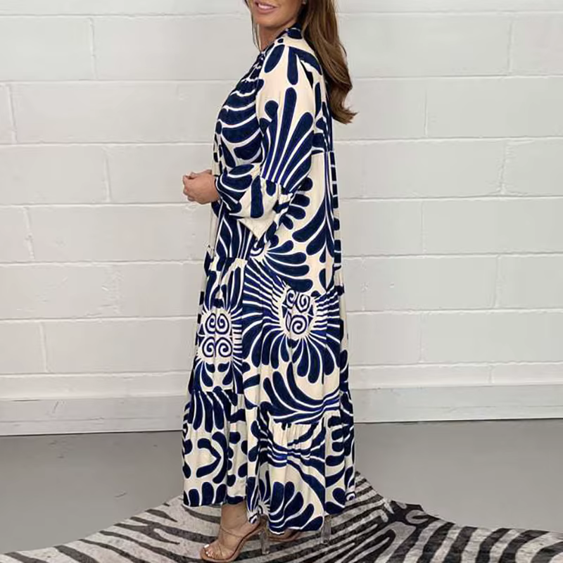 Robe de soirée imprimée à manches 3/4 et col en V pour femmes, robes de vacances de plage décontract