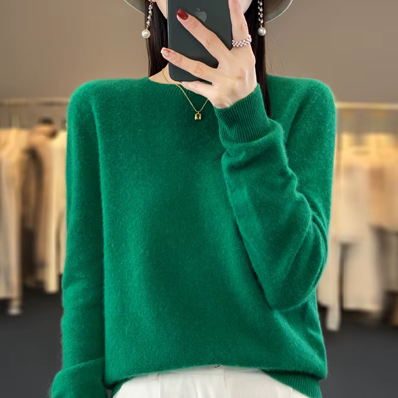 100% laine mérinos pull femmes col rond cachemire tricots femme pull automne hiver décontracté hauts