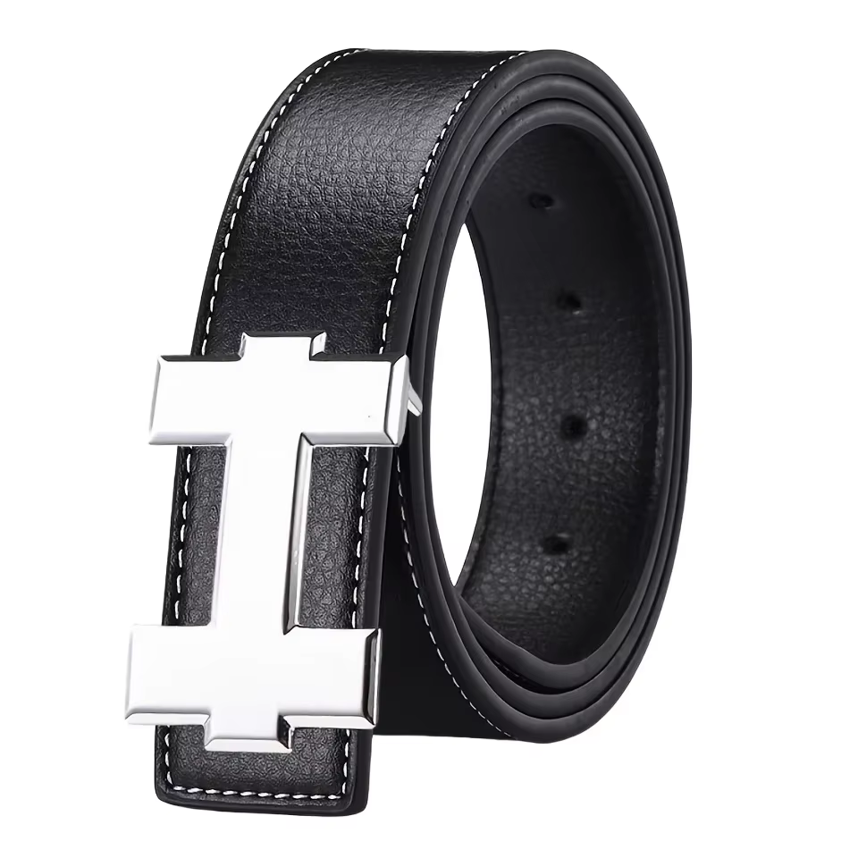 Ceinture décontractée à la mode de 3,3 cm avec boucle lisse argentée, ceinture de styliste pour homm
