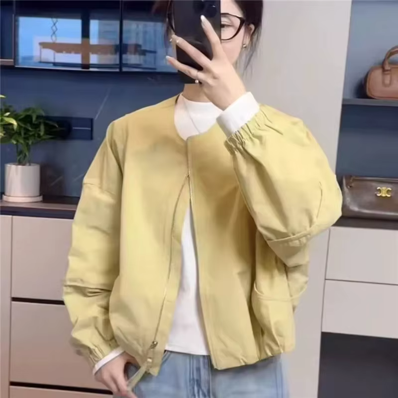 Veste Courte Décontractée Femme Col Rond Couleur Unie Style Coréen Nouvelle Collection Printemps 202
