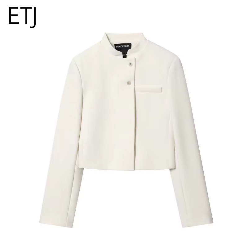 ETJ 2025 automne hiver nouveau professionnel femmes simple mode blanc court trajet col zhongshan cos