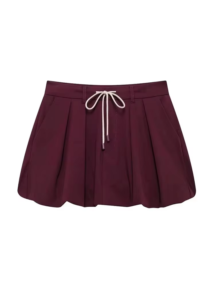 Ensemble 2 pièces décontracté pour femmes, taille à lacets, édition lanterne, Mini jupe, poche solid