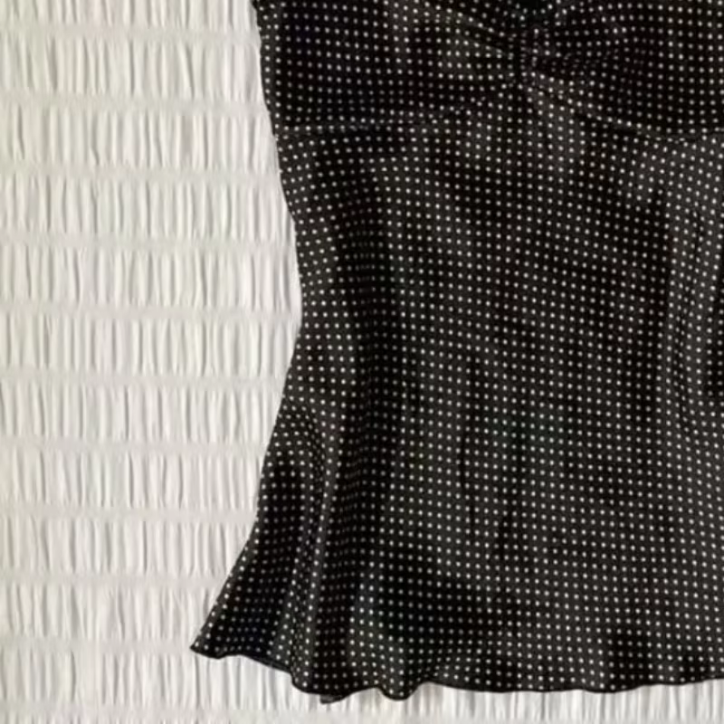 Camisole vintage à pois français pour femmes, été, plis, sans manches, Y2k, crop top, halter, hauts 