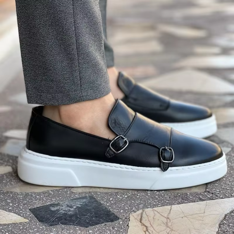 Chaussures de sport à enfiler faites à la main pour hommes, baskets à double structure, noir, marron