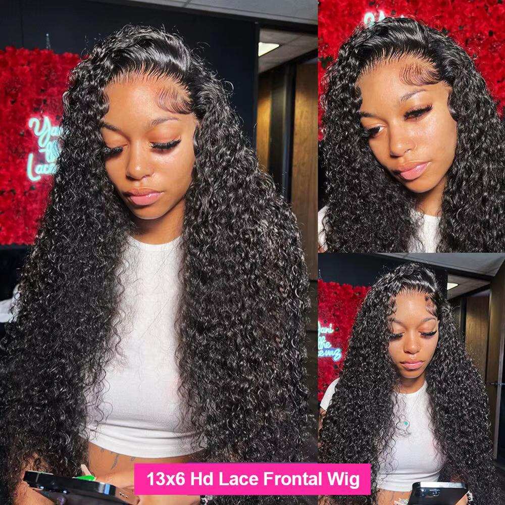 Perruque Lace Front Wig naturelle bouclée-Bling Hair, 13x6, Deep Wave, HD 180%, 36 38 pouces, pour f