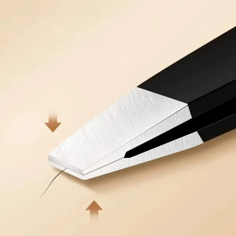 Pince à sourcils noire en acier inoxydable, avec pointe inclinée et plate, outils de beauté pour pin