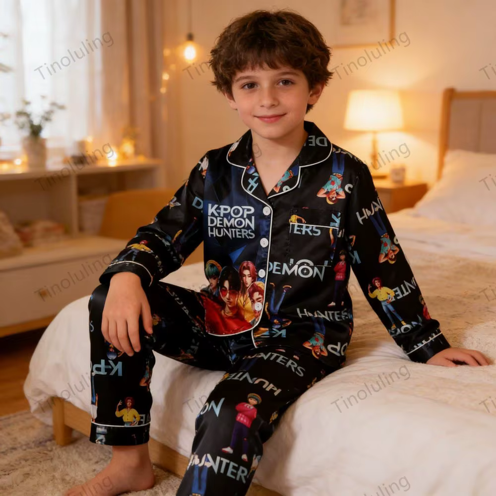 Ensembles de pyjamas pour filles en satin à manches longues rose et violet, pyjamas pour enfants Kpo