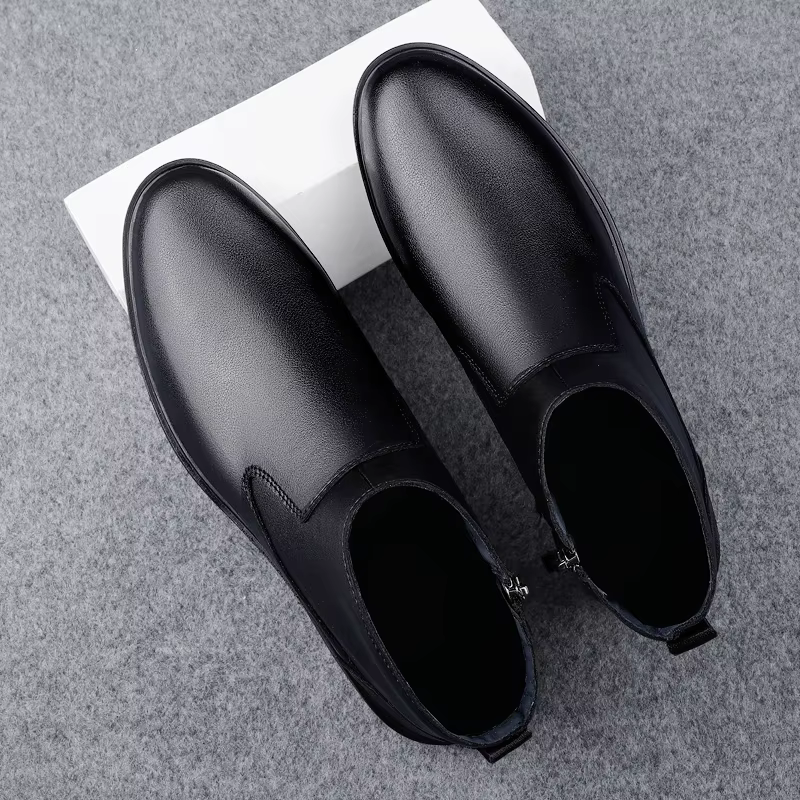 Chaussures en cuir véritable pour hommes, bottes de rinçage en peluche, chaussures d'affaires décont