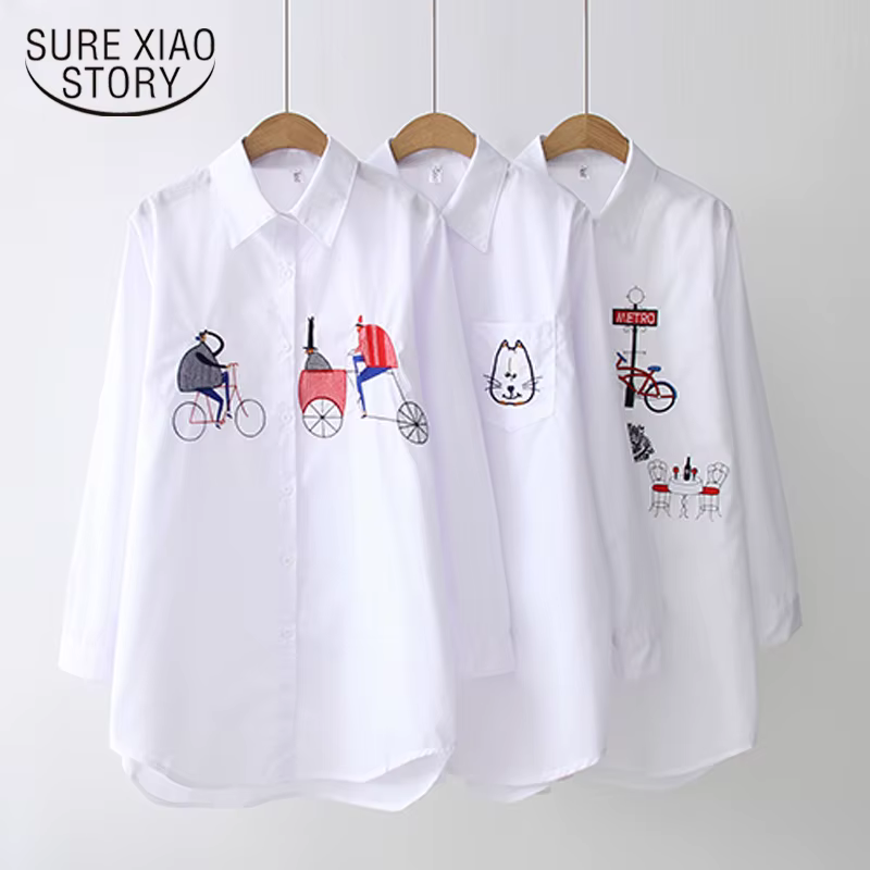 2024 nouvelle chemise blanche décontractée boutonnée col rabattu femme Blouse à manches longues coto