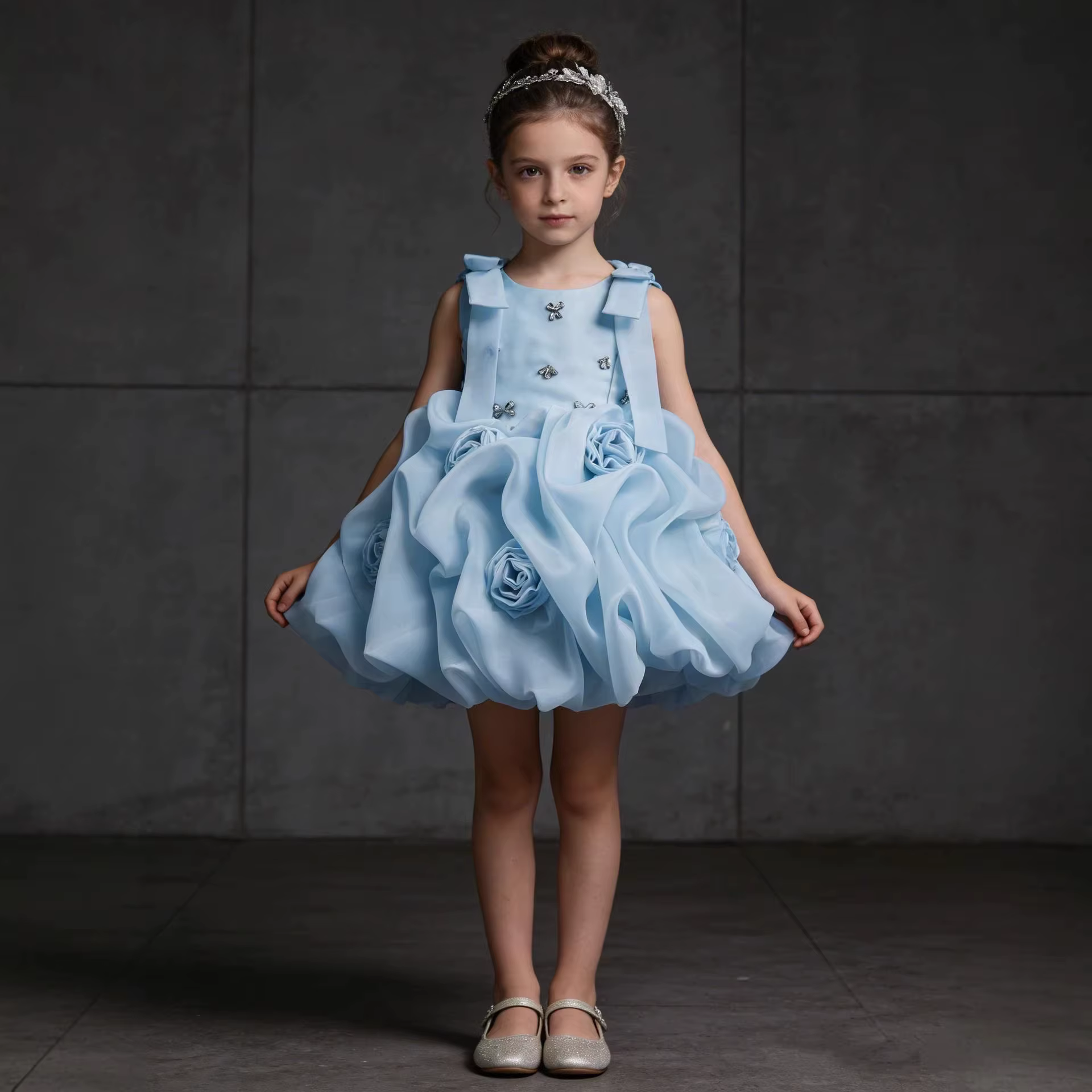 Robe de princesse pour filles, style européen et américain, nouvelle collection 2026, en satin, avec