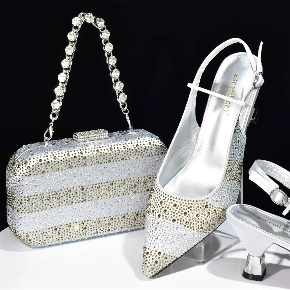 Doershow-Ensembles de chaussures et de sacs italiens, sacs à main en argent de charbon, sacs assorti
