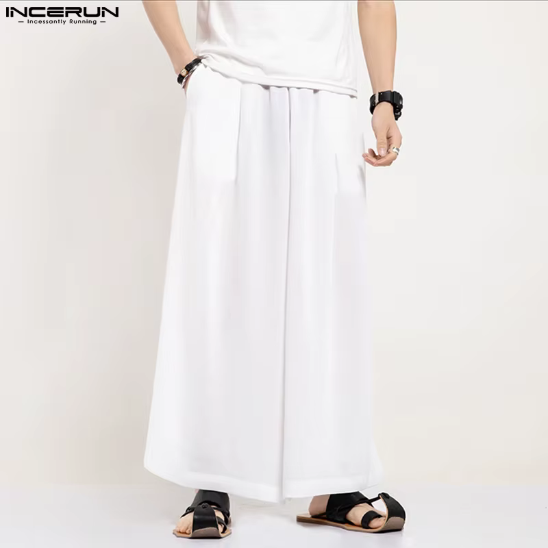 INCERUN hommes pantalons à jambes larges couleur unie jogging ample taille élastique pantalon hommes
