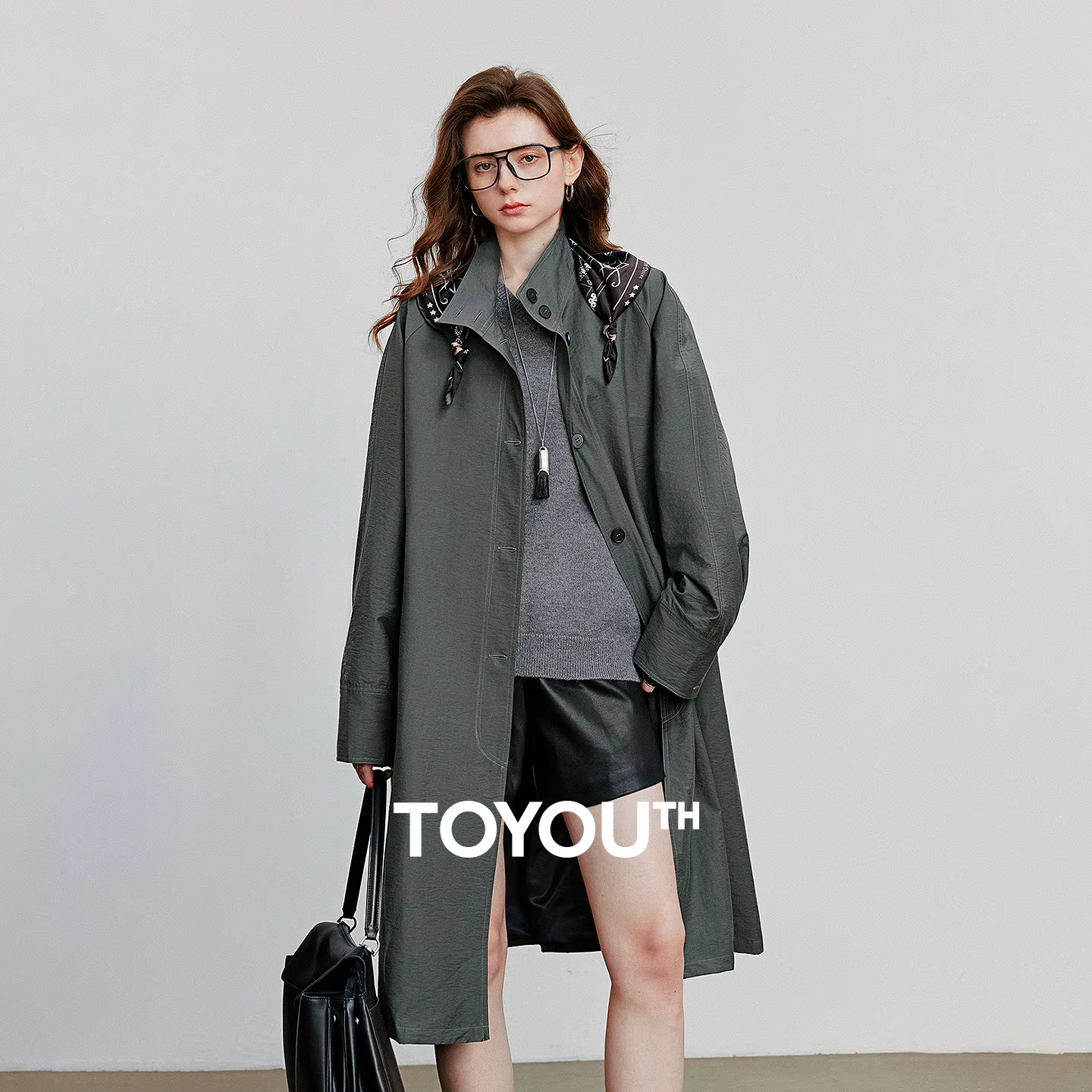 TOYOUTH femmes Trench Coat 2025 automne nouveau Style grange col montant léger mi-long coupe-vent ve