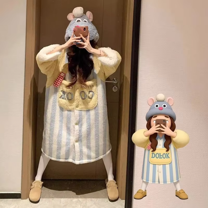 Dessin animé Disney Ratatouille Robe mignon corail doublé polaire vêtements de nuit chemise de nuit 