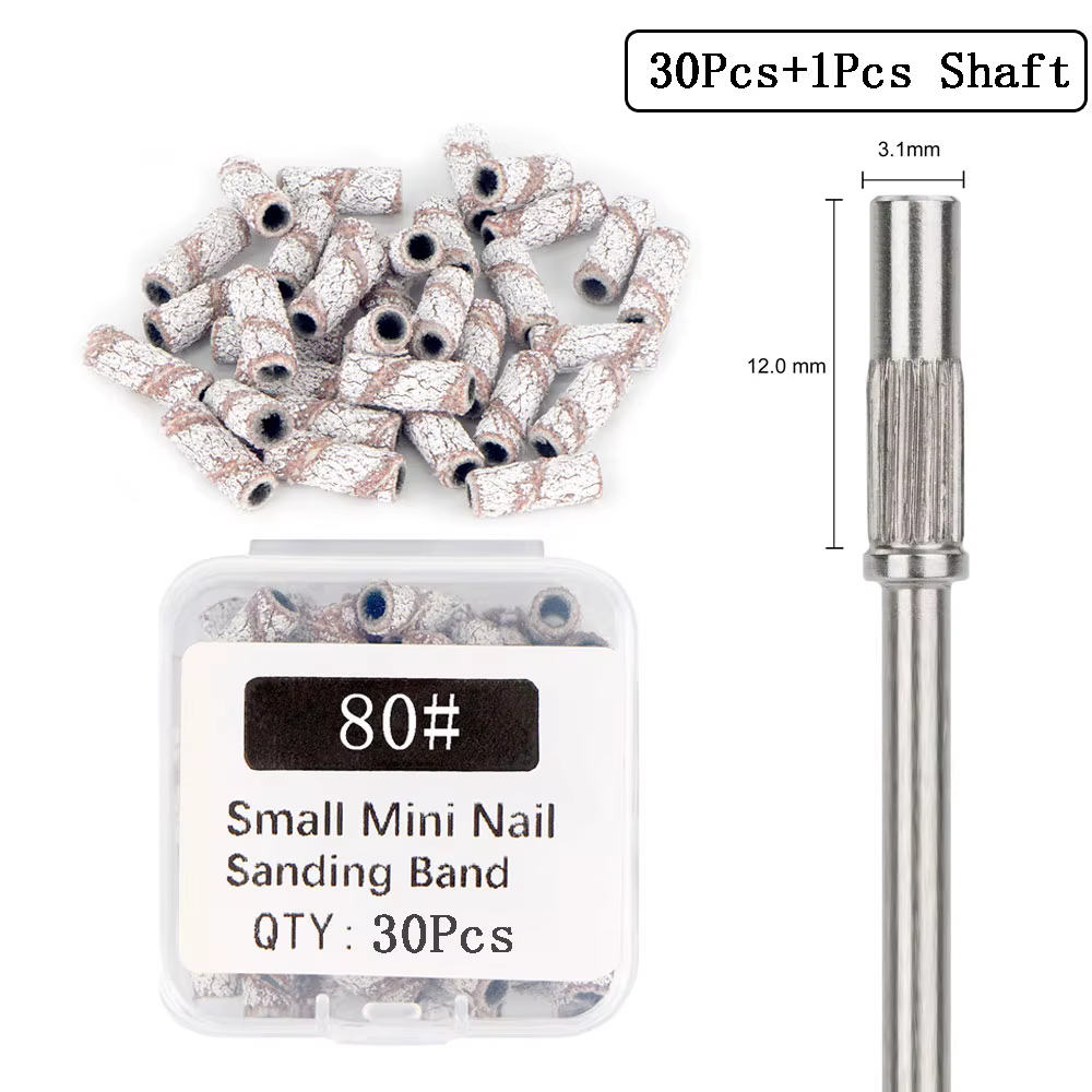 30 pièces 3.1MM Mini bandes de ponçage pour ongles avec arbre 3/32 "forets pour ongles bandes de sab