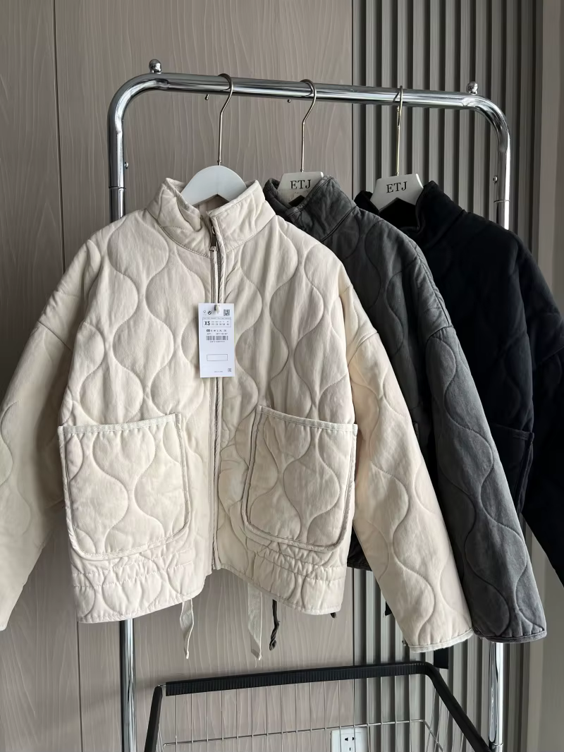 Nouvelle veste en coton pour femme 2025, style ample vintage, col montant, fermeture éclair, grandes