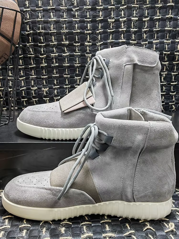Nouveaux hommes moto équitation confortable ventiler bout rond mi talon vache daim cuir chaussures d