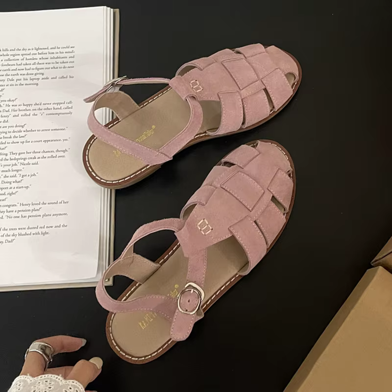 DIMANYU-Sandales romaines plates rétro en cuir véritable pour femmes, chaussures jos évidées pour da