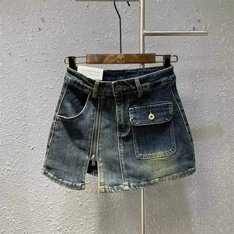 MEXZT-Mini Jupe Cargo en Denim pour Femme, Vintage, Sexy, Fente Latérale, Taille Haute, Coréenne, Li