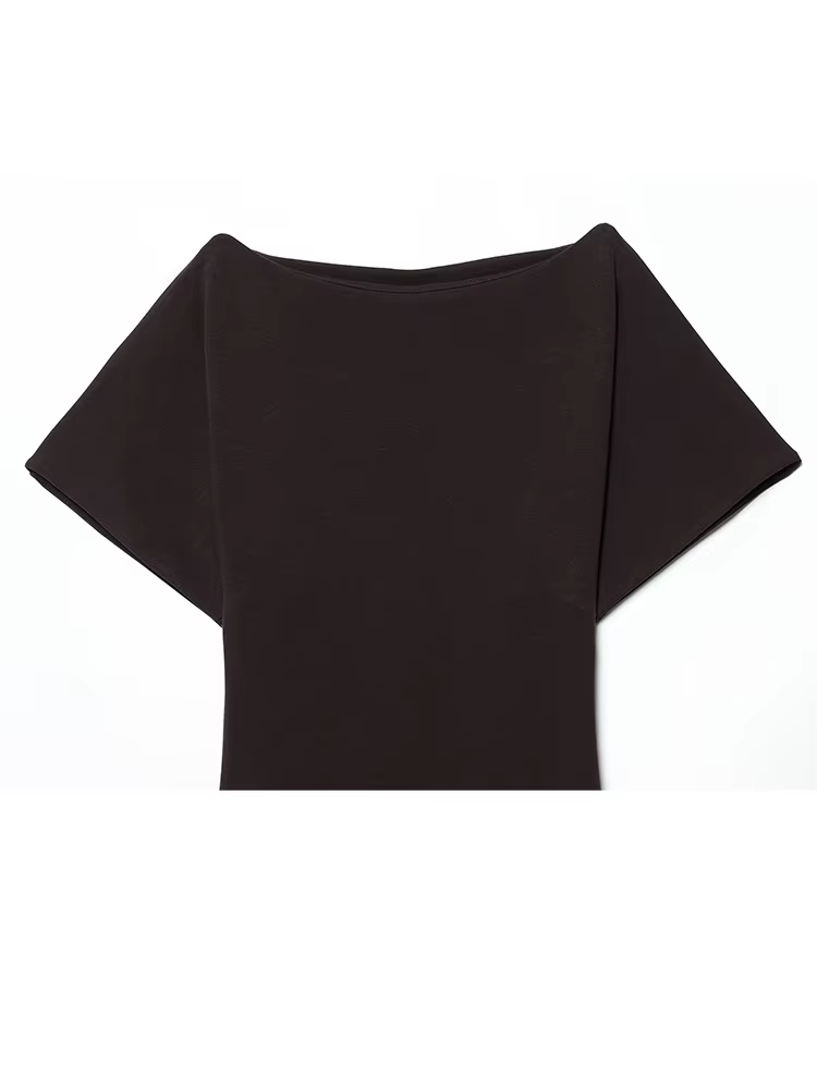 HH 2026 Robe midi plissée unie pour femme, mode été, avec fermeture éclair latérale, manches courtes