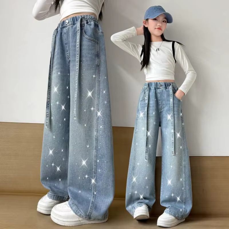 Pantalon en coton doux pour filles, style coréen été 2026, jean ample décontracté à jambes larges po