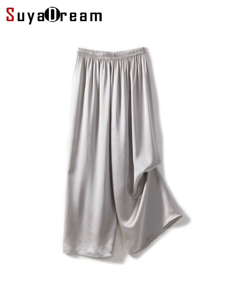 SuyaDeam – pantalon en soie Pure 100% pour femmes, taille élastique, jambes larges, longueur chevill
