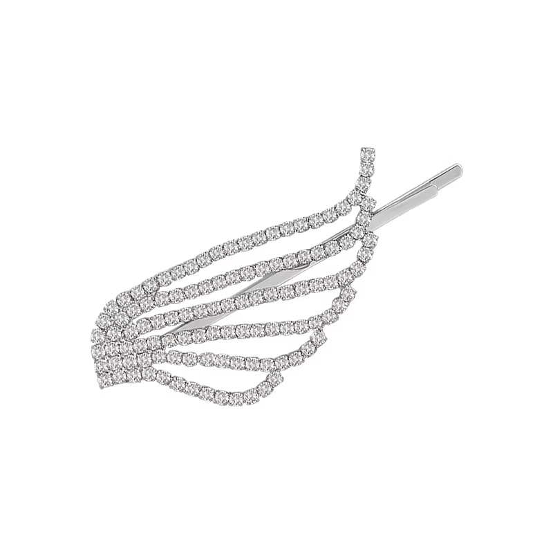 Épingles à cheveux ailes d'ange brillantes à la mode, strass couleur argent, pinces à cheveux en mét