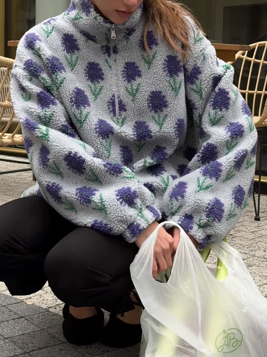 Bornladies femmes automne hiver nouveau polaire Jacquard sweat demi fermeture éclair sweat à capuche