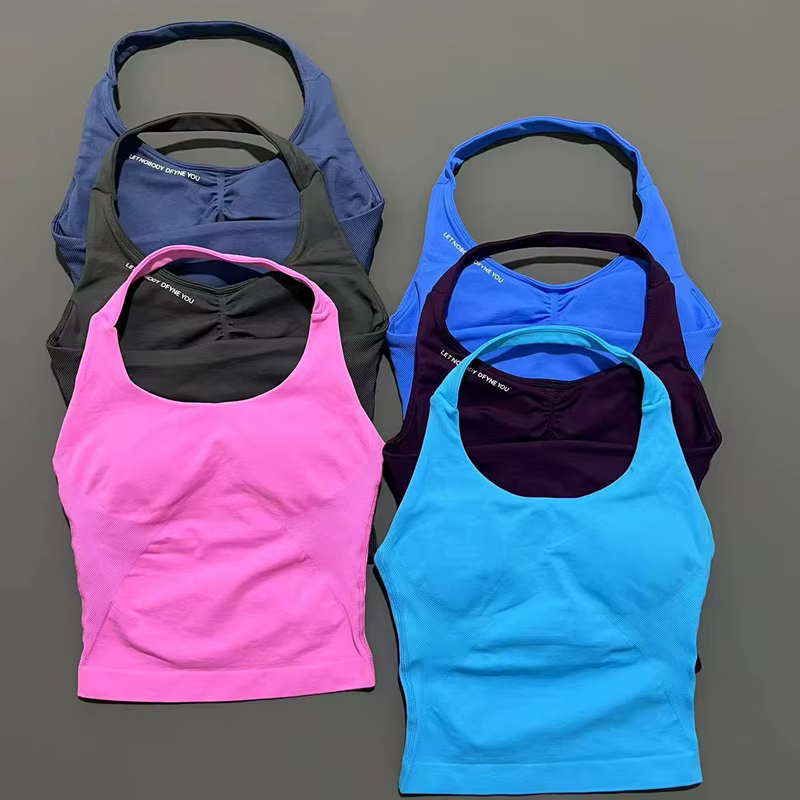 LET NOBODY DFYNE YOU Impact Halter Top Femme Longline Strappy Tank Padded Yoga Sportswear Workout Sp