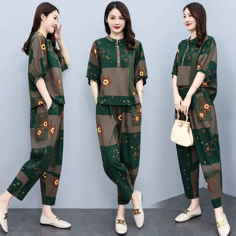 Costumes d'été pour mères d'âge moyen, nouvelle mode, réduction de l'âge, pantalon Harun, ensemble e