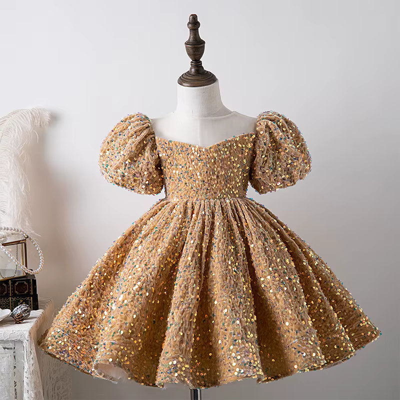 Robe de premier anniversaire pour bébé fille, robe de princesse à manches bouffantes pour filles (âg