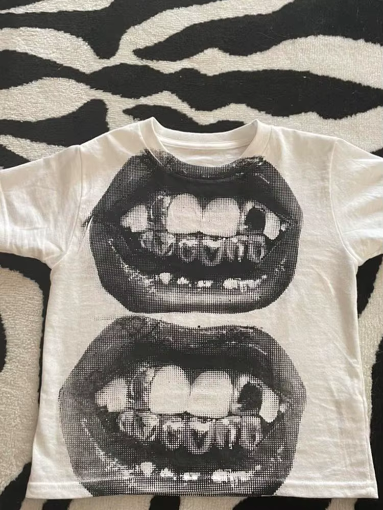T-shirt Punk Y2K à Manches Courtes pour Femme, Haut de Rue Gothique, Loisirs Basiques, Été 2024