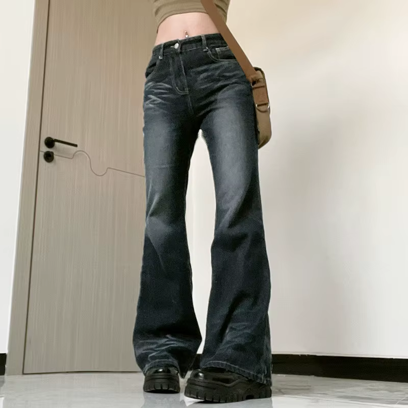 Y2K – jean à taille moyenne et jambes larges pour femme, pantalon Denim évasé, Stretch, Slim, couleu