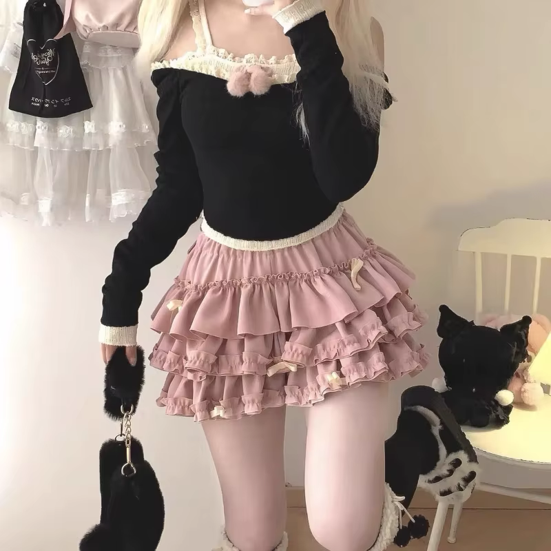 Nouvelle collection été 2026 : Mini-jupe tutu polyvalente pour femme, bleue, avec nœud et dentelle,