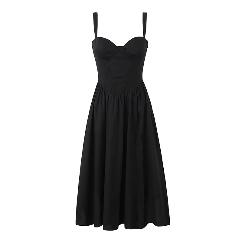 YENKYE-Robe trapèze mi-longue à lacets pour femme, robe en coton, robe fendue sur le devant, robe de