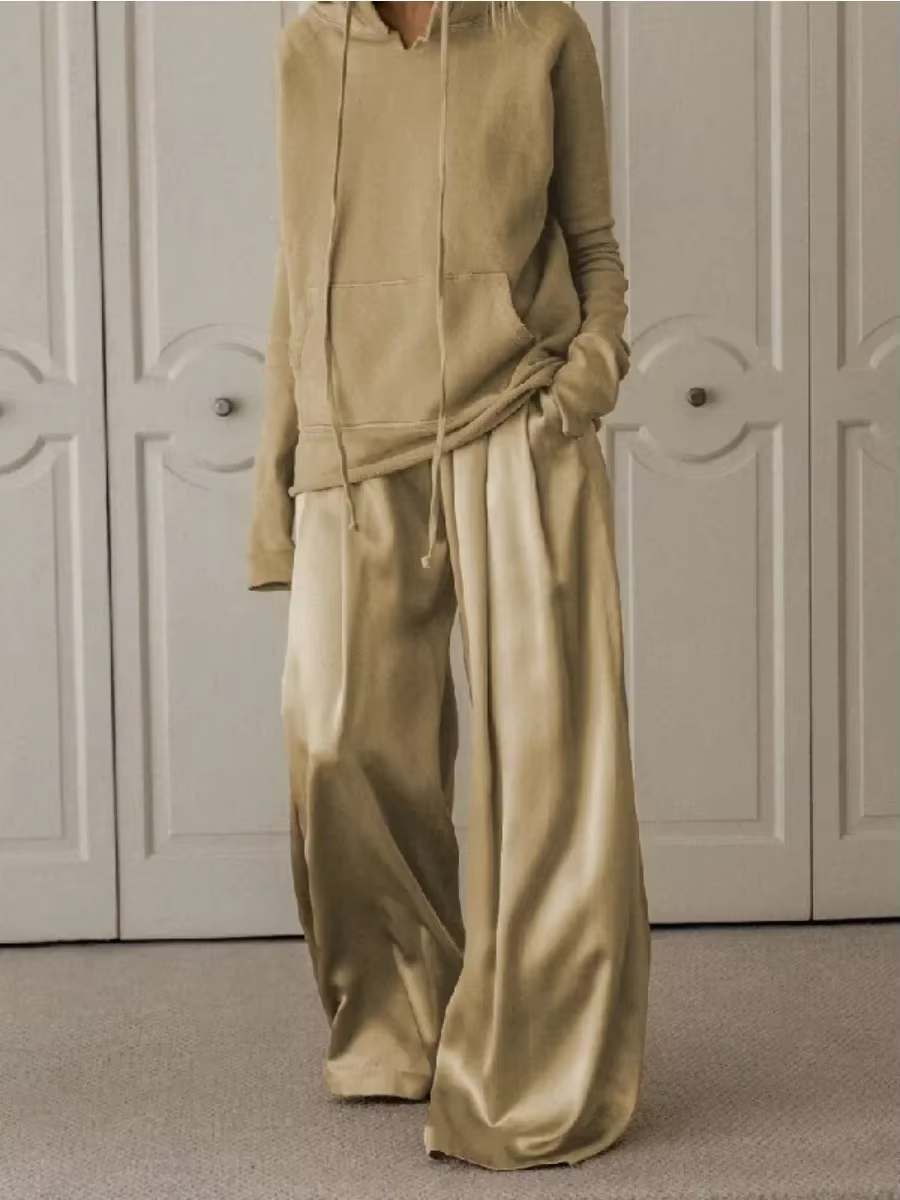 Freeacy 2025 mode décontracté deux pièces costume pour femmes cordon sweat à capuche et taille haute
