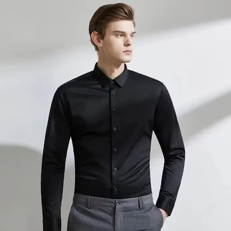 Chemise élastique à manches longues pour hommes, robe d'affaires sans repassage, tenue de travail pr