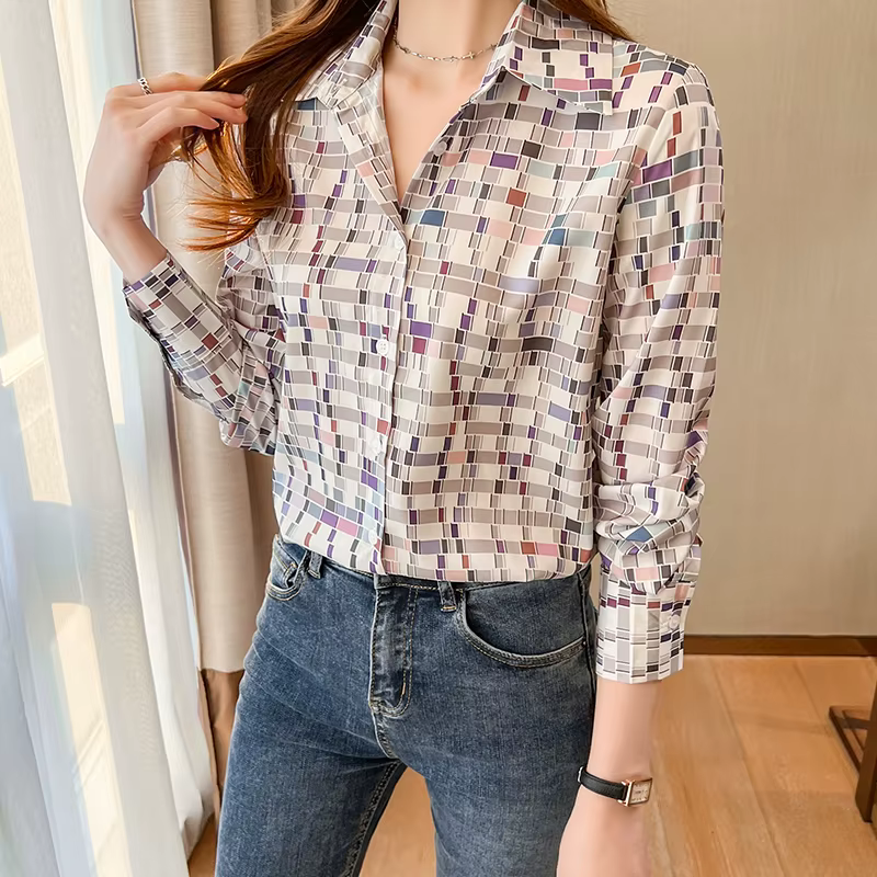 Mode dames chemises nouveau élégant femmes Blouses à manches longues boutonné hauts blusa mujer