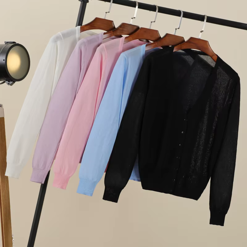 vêtements femme korean style cardigan ete légère haut pull été gilet maille tricoté à manches longue