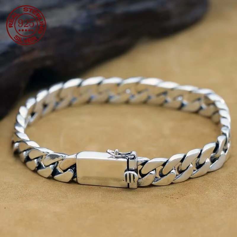 Bracelet en argent Sterling 100% S925, 8MM, Punk, bijoux en argent S925, ne se décolore jamais, cert