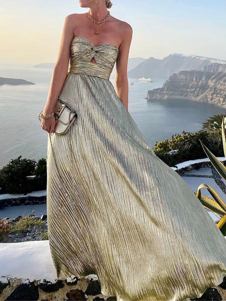 Robe enveloppante évidée pour femme, monochromatique, sans bretelles, robe de soirée maxi pour femme