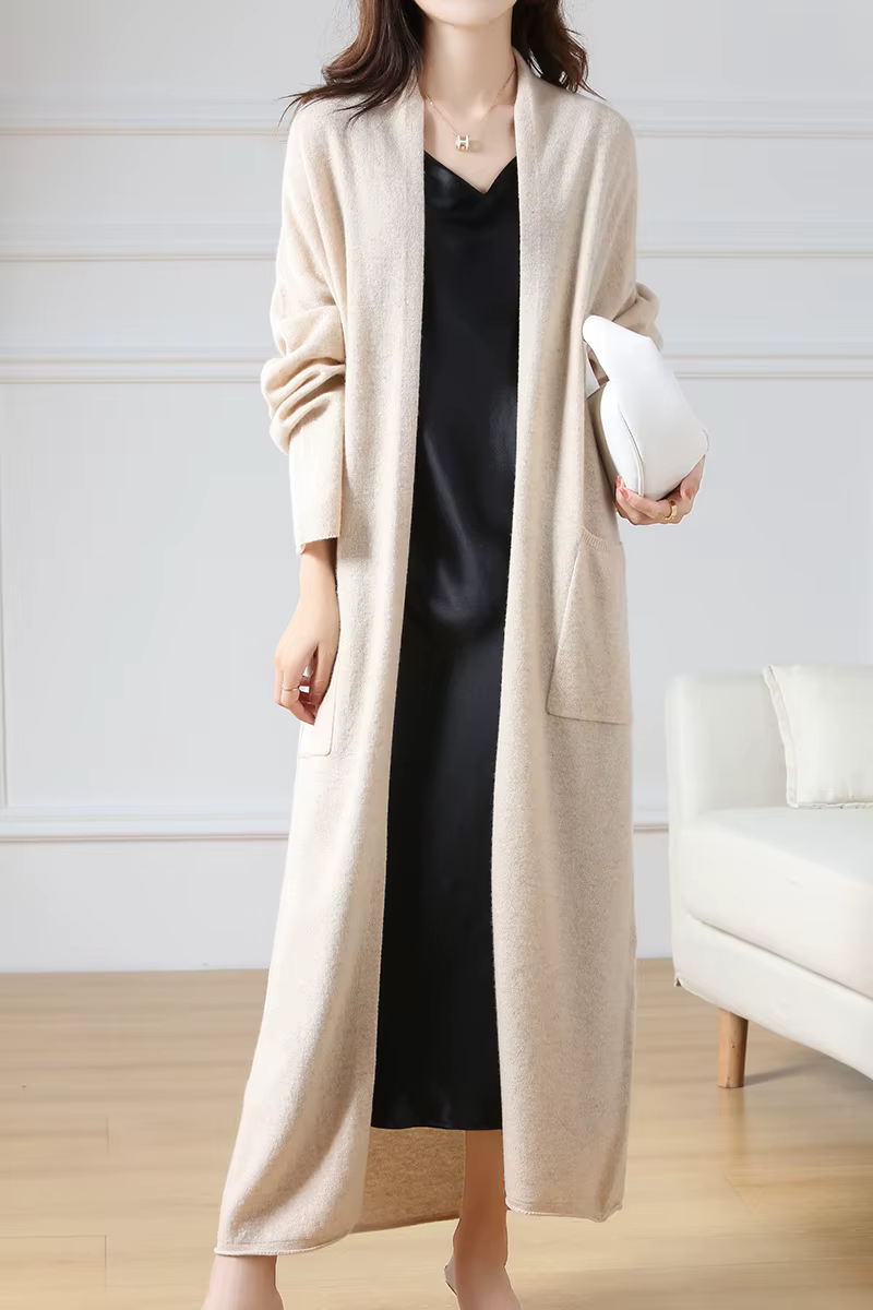 Cardigan en laine à col en V pour femme, pull 100% laine, monochromatique, mode féminine, long, tric